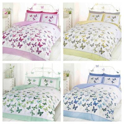 Schmetterling Schmetterlinge Flatter Bettbezug Bettwäsche Set - BLAU GRÜN ROSA GELB