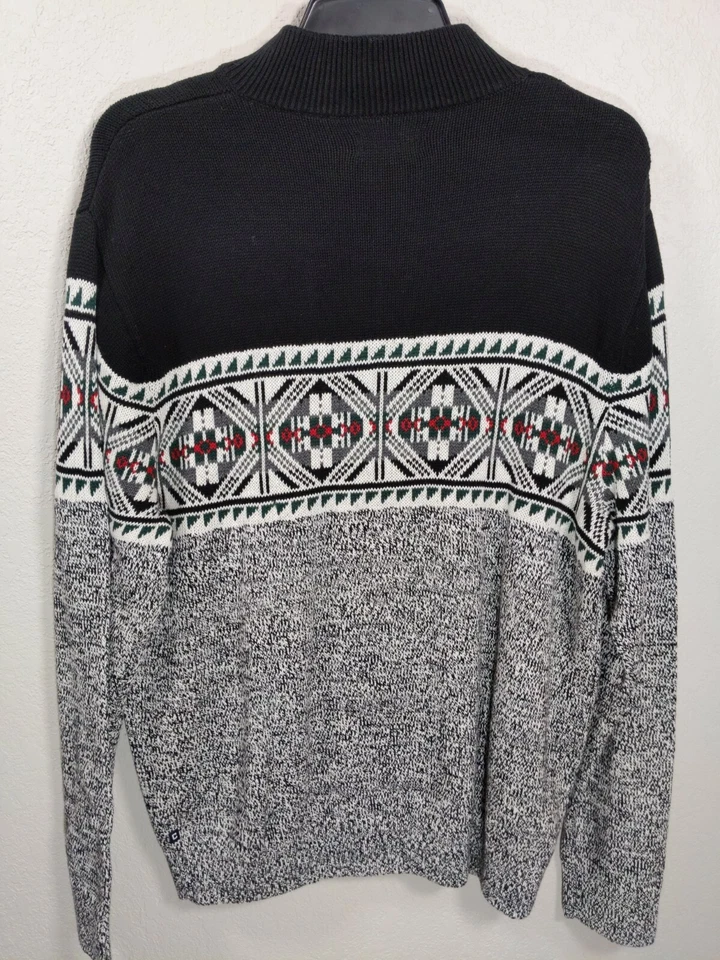 Chaps Fair Isle Stripe Button Mock Neck Henley Sweater Black Size XL NWT - Image 4 of 4