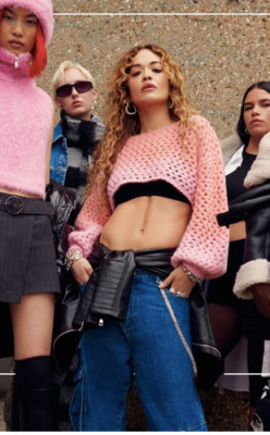 Rita Ora x Primark Crop Sweater Womens M Pink Ombre Chunky Open Knit Wool