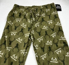 Real Tree Mens Pajama Pants Green Lounge Monogram Logo Print Drawstring 2XL NWT