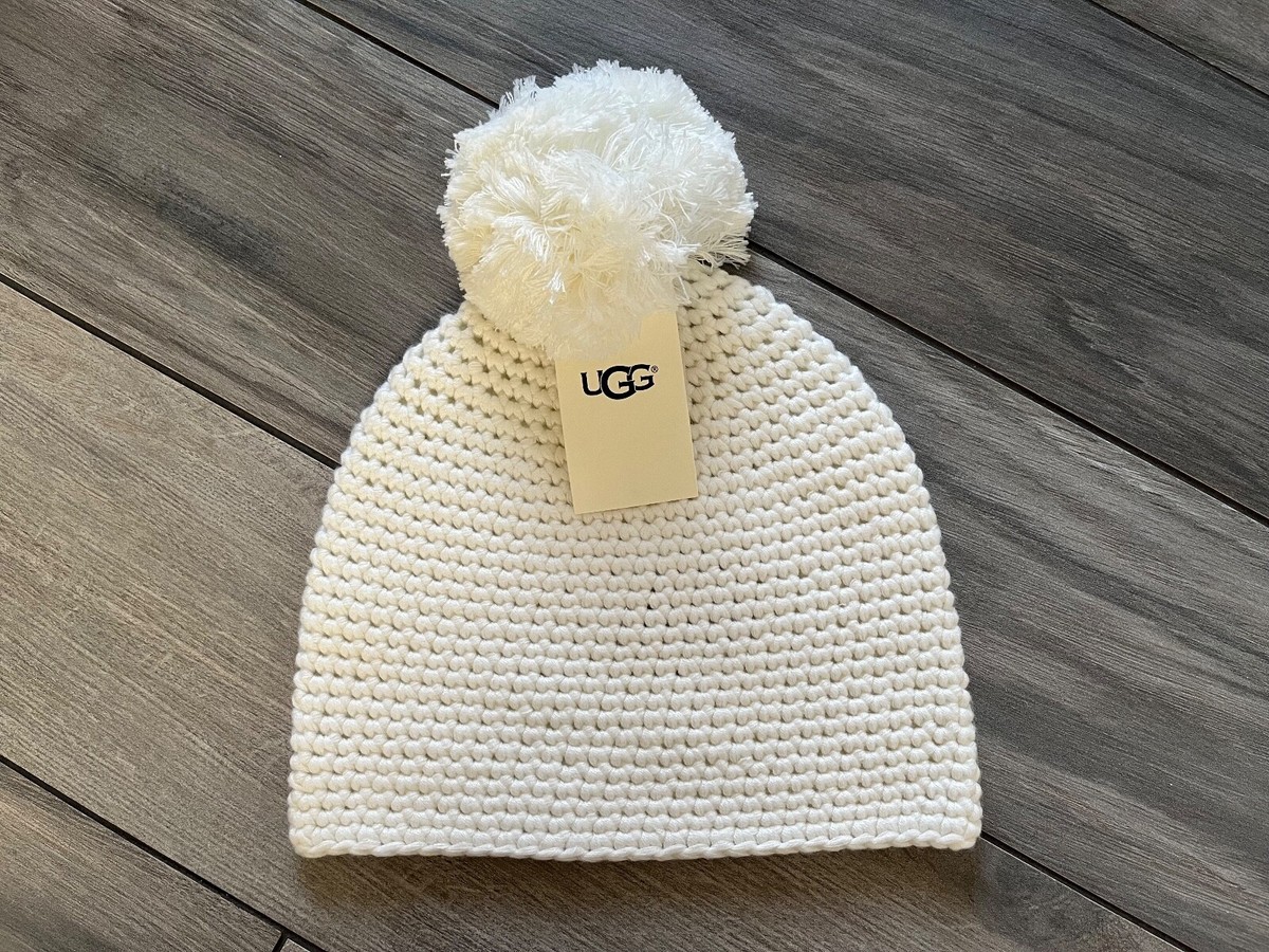 NWT! UGG Knit Beanie With Yarn Pom in Ivory One Size New UGG Australia with pink POM white beanie | Mercari main image 3
