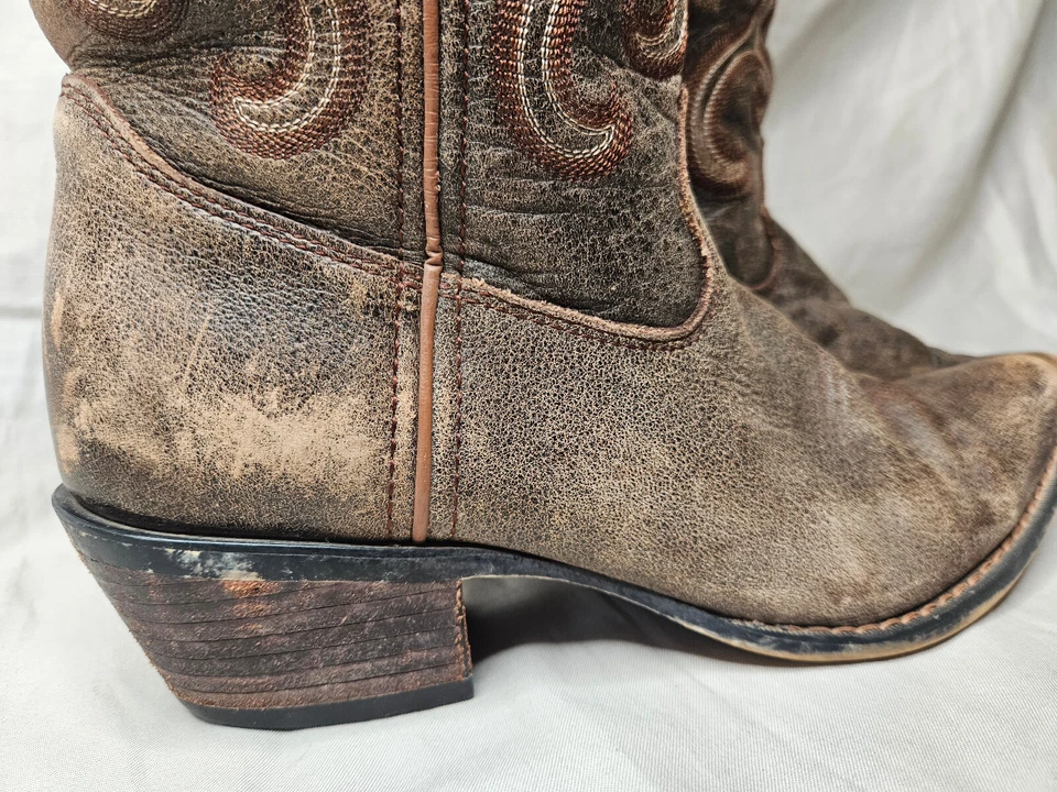 Botas Durango para mujer talla 8 cuero marrón occidental punta en punta tacón bloque tirar Foto 2 de 4