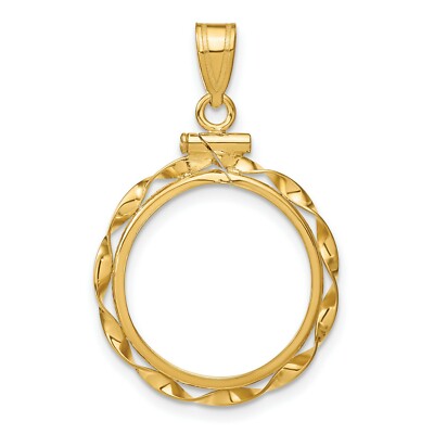 14k Gelbgold verdrehtes Band Schraubverschluss US Barber Dime Münze Einfassung