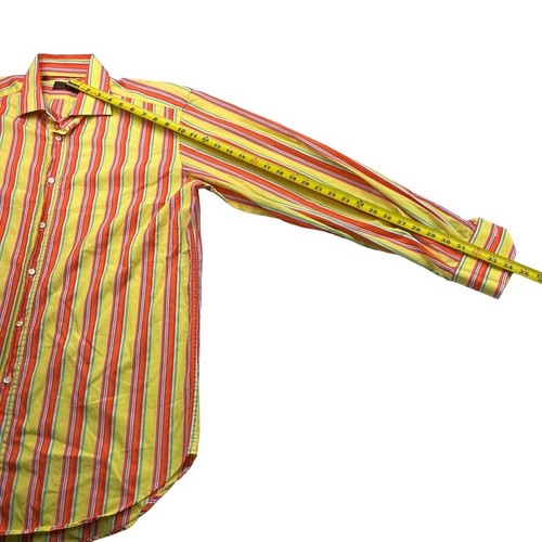 ETRO Men's 100% Cotton Dress Shirt Yellow/Orange/Green Stripe • Italy • Size 42 - Picture 6 of 7