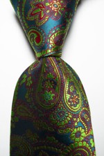 New Classic Paisley Green Red JACQUARD WOVEN 100 Silk Men's Tie Necktie