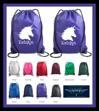 UNICORN HEAD SILHOUETTE DRAWSTRING BACKPACK SPORTS GYM BAG PERSONALIZED W/ NAME