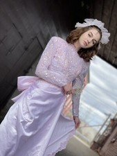 Vintage 1980s pink Wedding Gown-Convertible-Mermaid-Bridal Dress-column-Sparkle-