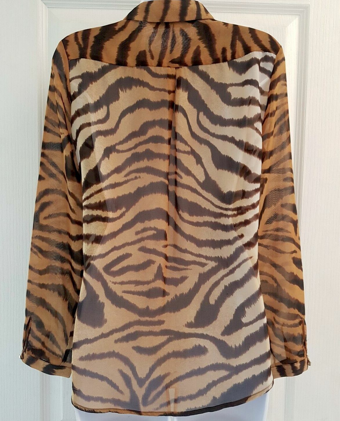 ZARA ANIMAL PRINT SHIRT SEMI-SHEER BLOUSE CHIFFON TOP size M NEW image 5