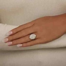3CT Round Cut Simulated Diamond Cluster Engagement Ring 14k White Gold Plated