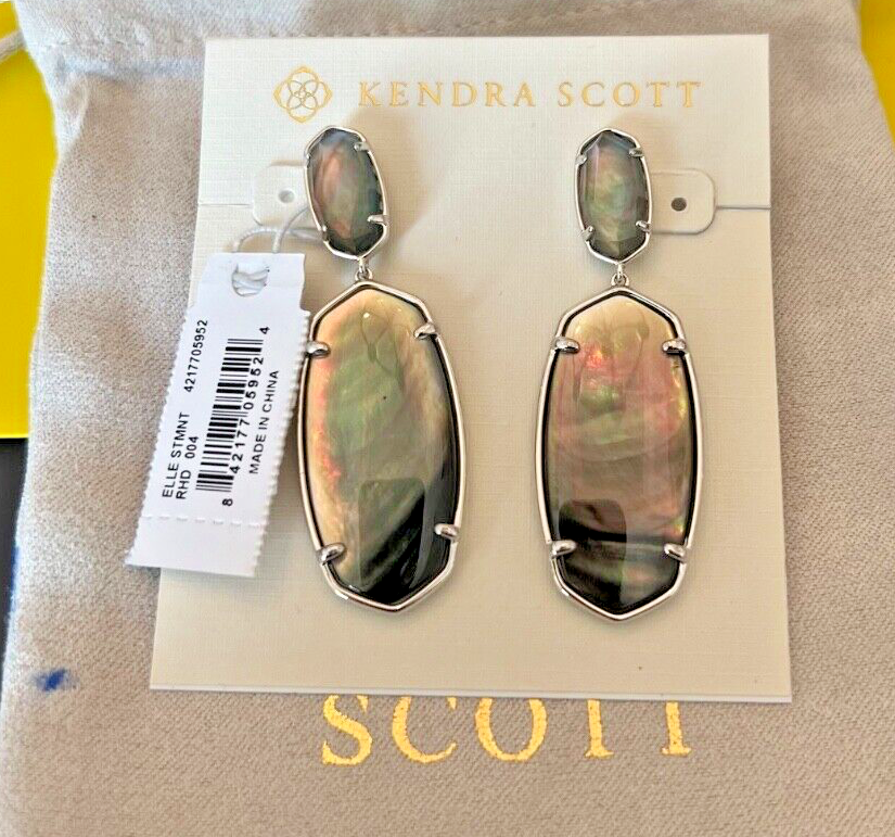 Kendra Scott Elle Custom Statement Earrings Silver & Black Mother of