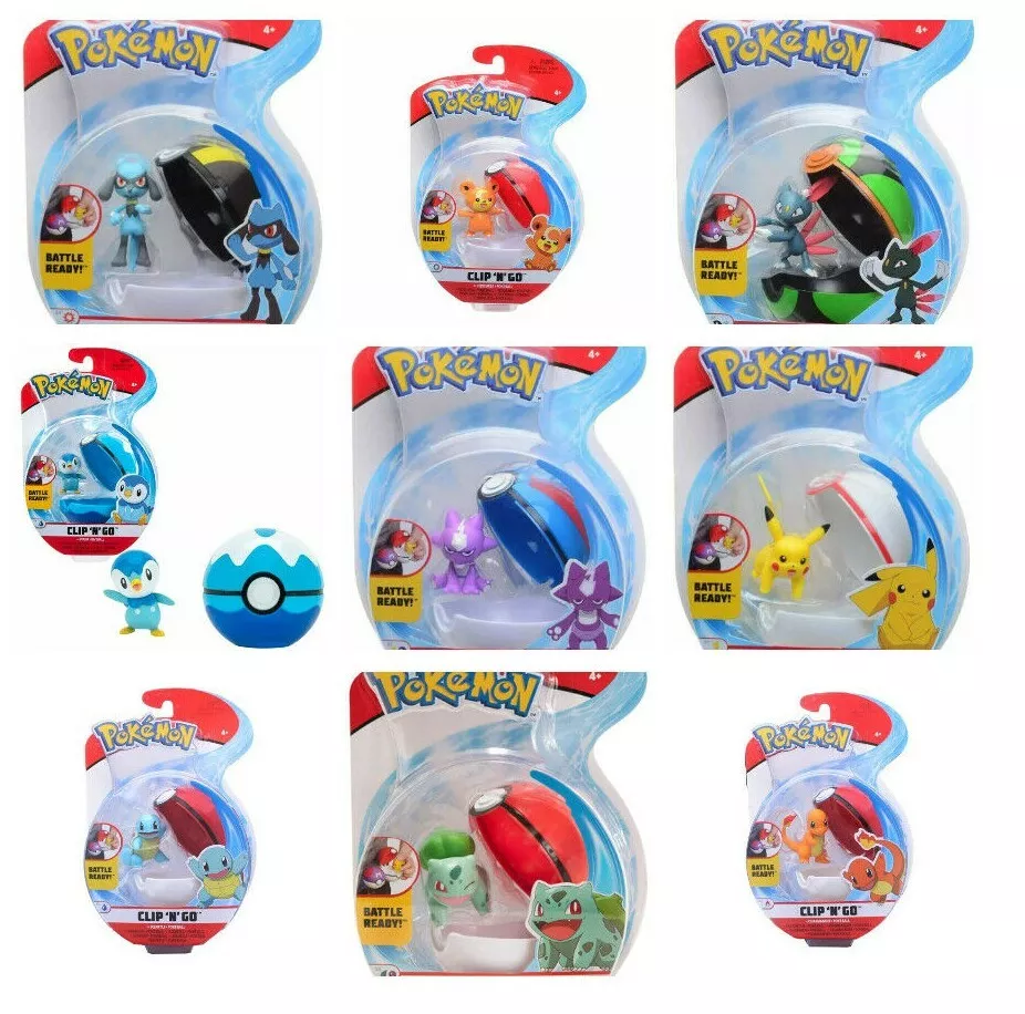 Pokemon Clip N Go PokeBall Pikachu Piplup Teddiursa Toxel, Riolu, Sneasel 9  Pack