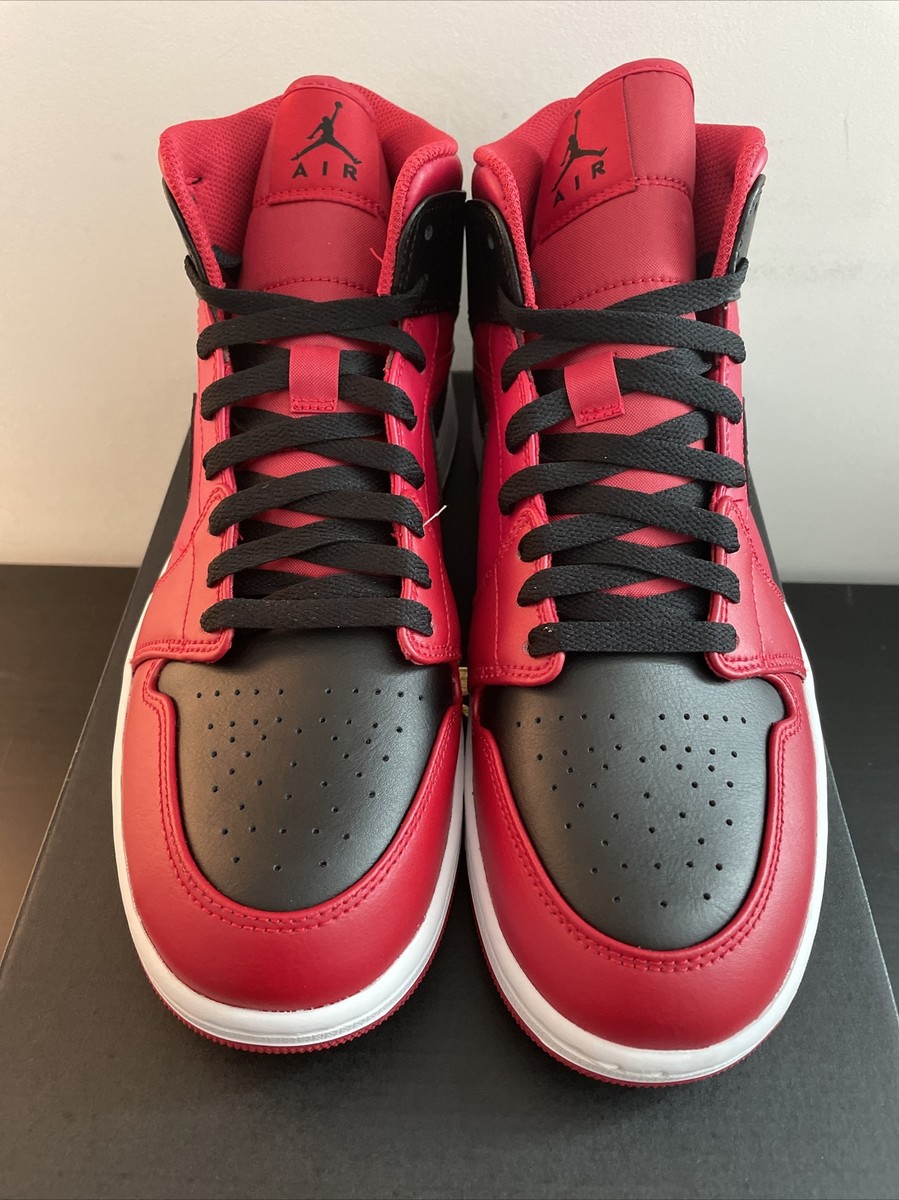Nike Air Jordan 1 Mid Reverse Bred Black Red Shoes Men's Size 10