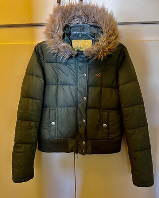 Faux Fur Hooded Down Filled Fitted Jacket Vintage Hollister Jacket