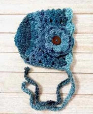 crochet handmade baby bonnet flower hat Newborn 0/3 moon blue new