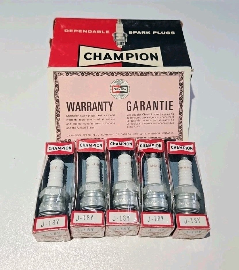 Vintage J-18Y Champion Spark Plugs 10x Box NOS OEM NEW Old Stock UJ-18Y Sp282 ON