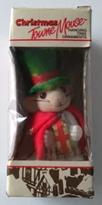 Vintage Flocked Christmas Towne Mouse Hanging Tree Ornament with Original Box