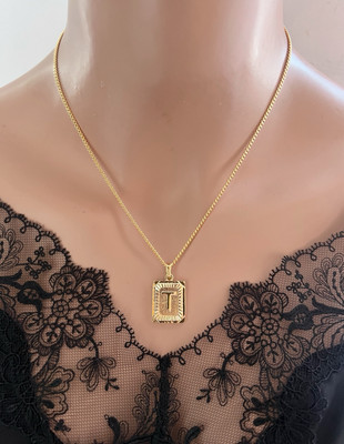 Gold Initial Necklace Letter A-Z Pendant Necklace Initial Tag Necklace Gift Idea