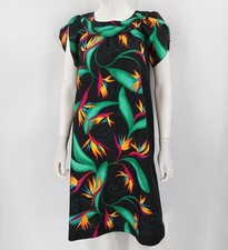 Hilo Hattie Women's Dress Small Black Tropical Polyester Hawaiian Vintage