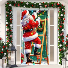 Merry Christmas Santa Claus Tree Gift Door Cover Banner 71 X 35 Inch, Polyester