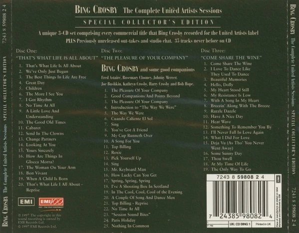 Bing Crosby - The Complete United Artists Sessions - 3-CD Set - Brand New Foto 2 de 2