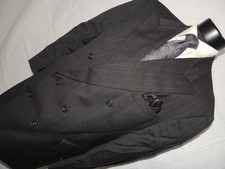 Hart Schaffner Marx Double Breasted Gray Stripe Jacket Coat Blazer 46 Reg