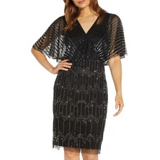 Adrianna Papell Black Sequins Beaded S/S Blouson Knee Length Cocktail Dress 4