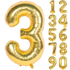 40 Inch Large Gold Number Balloons 3 Aluminum Foil Mylar Big Number Balloons ...
