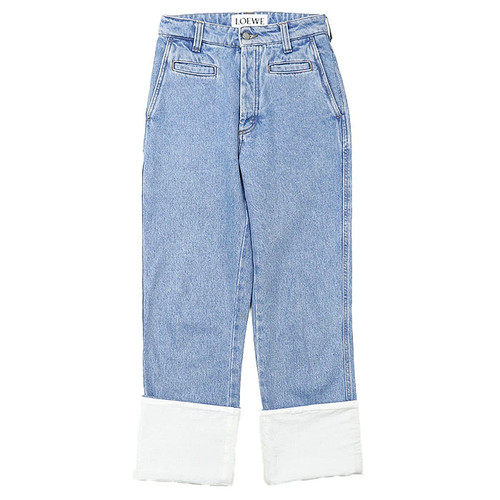 Loewe Fisherman Denim Pants Women Size 34 Roll Up Jeans Anagram Logo Button Leat