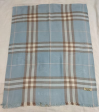 Burberry Scarf Women 100 Cashmere Shawl Rectangular Stole Sky Blue Wrap