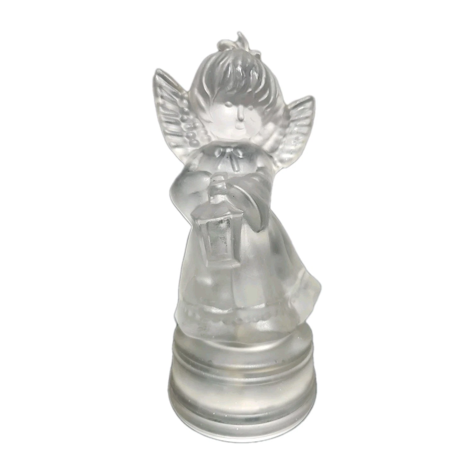 VINTAGE Large Heavy Frosted Clear Glass Angel Figurine CHRISTMAS Music Box