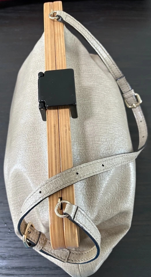 Kate Spade Vintage Leather Wood Frame Shoulder Handbag Magnetic Clasp Tote Auth - Image 3 of 4