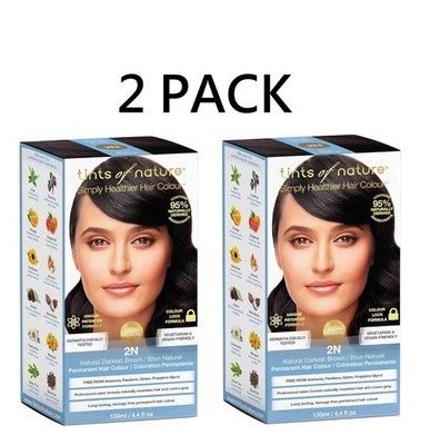 2 PACK Tints Of Nature Hair Color 2N Natural Darkest Brown 4.4 Oz