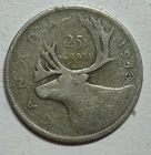 1943 Canada King George VI "MOOSE / Caribou" SILVER Quarter Coin 80% AG: 20% CU