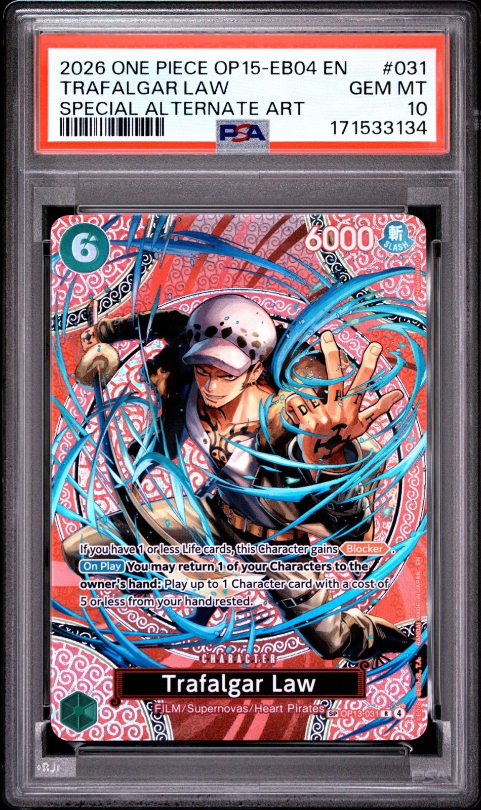 One Piece Trafalgar Law Special Alternate Art EB04 OP15-031 PSA 10 Gem
