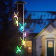 Solar Hummingbird Wind Chimes Color Changing Led Waterproof Powered Lights