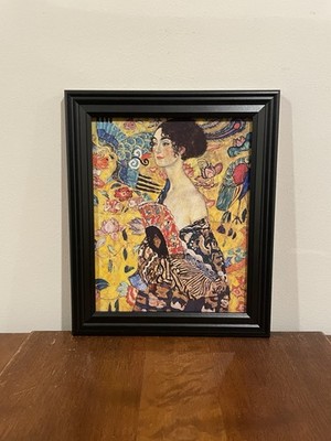 Gustav Klimt Lady With Fan Framed Print 10x12 Art Nouveau Black Frame Wall Art