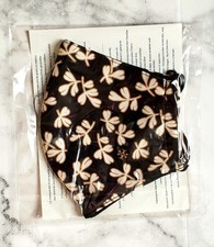 Tory Burch Black Gold Ginkgo Leaf Face Mask NEW in Plastic Bag