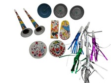 Vintage 14 Lot Tin Litho Noisemaker Horns Spinning Rattler Shaker