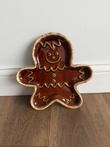 Vintage MCM Hull  Drip Pottery Gingerbread Man Ceramic Stamped Tray Dish Trinket