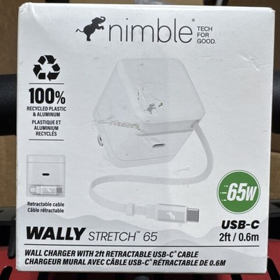 NEW NIMBLE Wally Stretch 65W Dual USB-C Wall Charger with Built-in Cable NEW