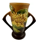 Vintage 1940s Roseville Pottery Yellow Water Lily Double Handled Vase 72-6