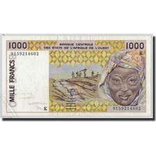 [#315392] Banknote, West African States, 1000 Francs, 1990, KM:707Kg, AU(55-58)