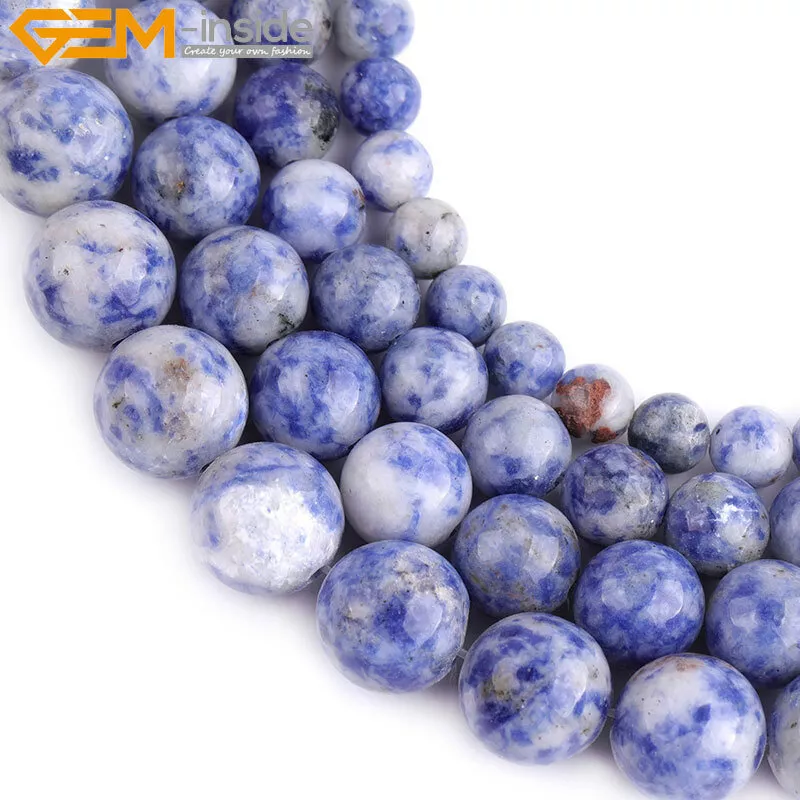 Natural Blue Sodalite Blue Spot Jasper Stone Loose Beads For Jewelry Making 15