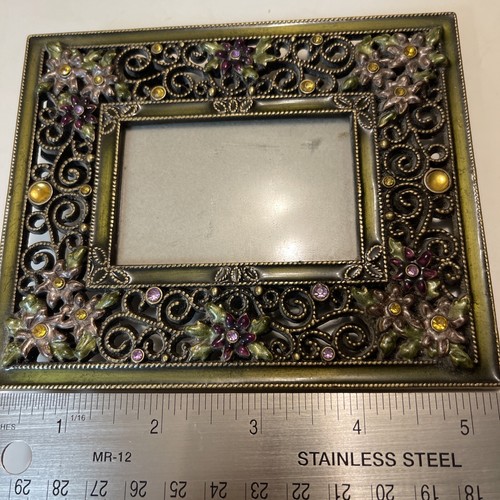 Margeaux By Concepts 3x2 Jewelled Brass Photo Picture Frame, Rhinestone & Enamel - Picture 5 of 10