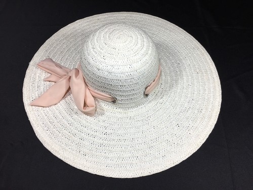 Stroh Sonnenhut Sommer Damen weiß schlapp breit 18" Krempe Band Schleife Derby Strand - Bild 13 von 21