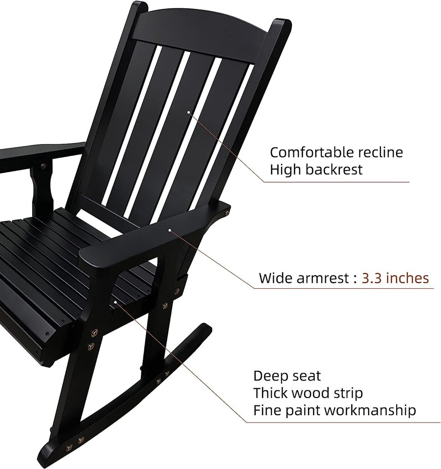 Heavy Duty Wooden Patio Rocking Chair - 600 LBS Capacity for Backyard ...