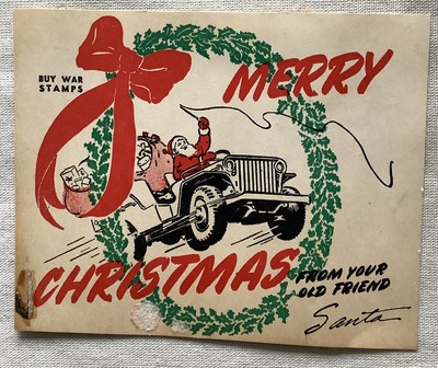 1943 SANTA CLAUS WORLD WAR II MILITARY JEEP BUY WAR STAMPS MERRY CHRISTMAS CARD? | eBay