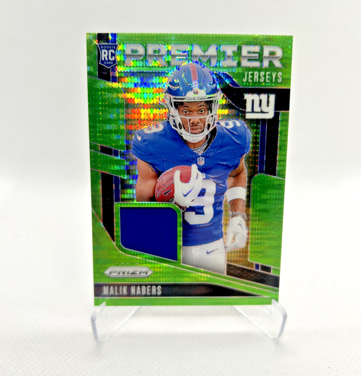 Malik Nabers RC - 2024 Panini Prizm Premier Jerseys Neon Green Pulsar