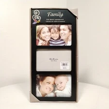 3-ct Family Picture 6x4 Photo Frame Black Metal Floral Minimalist
