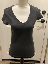Ambiance V-Neck Short Sleeve T Shirt Dark Gray Top Stretchy Cotton Large